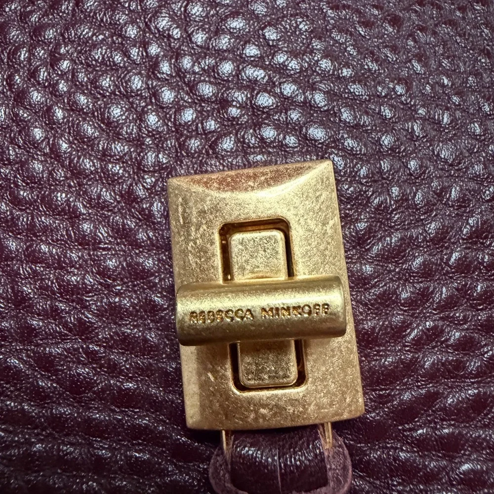 Rebecca Minkoff Darren Top Zip Shoulder Bag  Oxblood 100% Genuine Leather Gold - Picture 3 of 16
